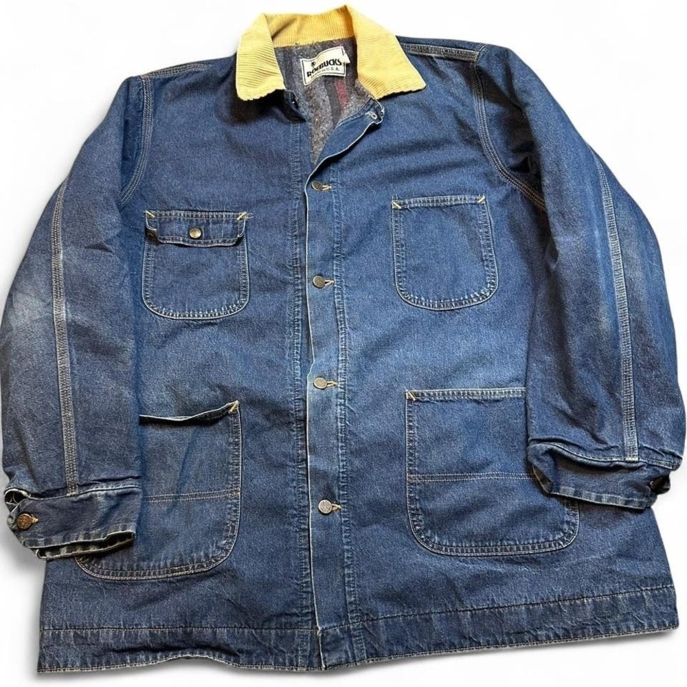 Vintage Roebucks Corduroy Collar Jacket Denim Chore Coat Blanket Lined XXL tall‎
